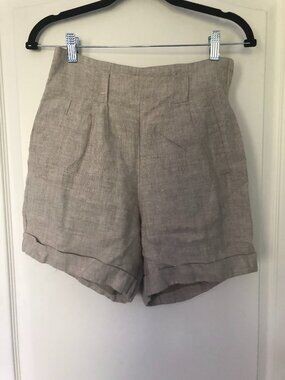 Vintage High Waist Linen Lined Cuffed Shorts - Size 6